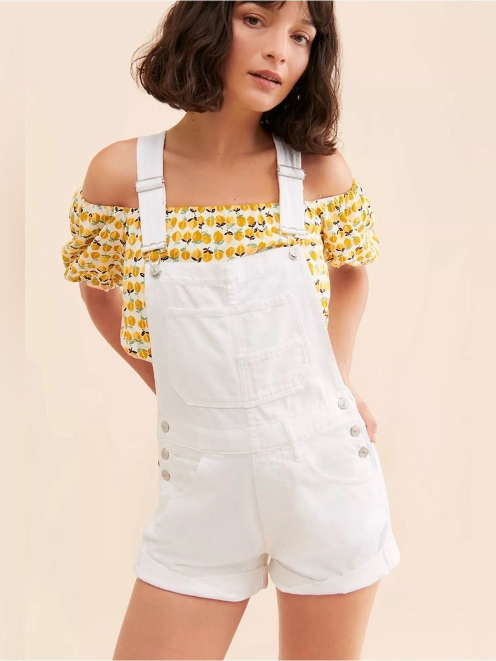Ziggy Cotton Adjustable-Straps Shortalls white